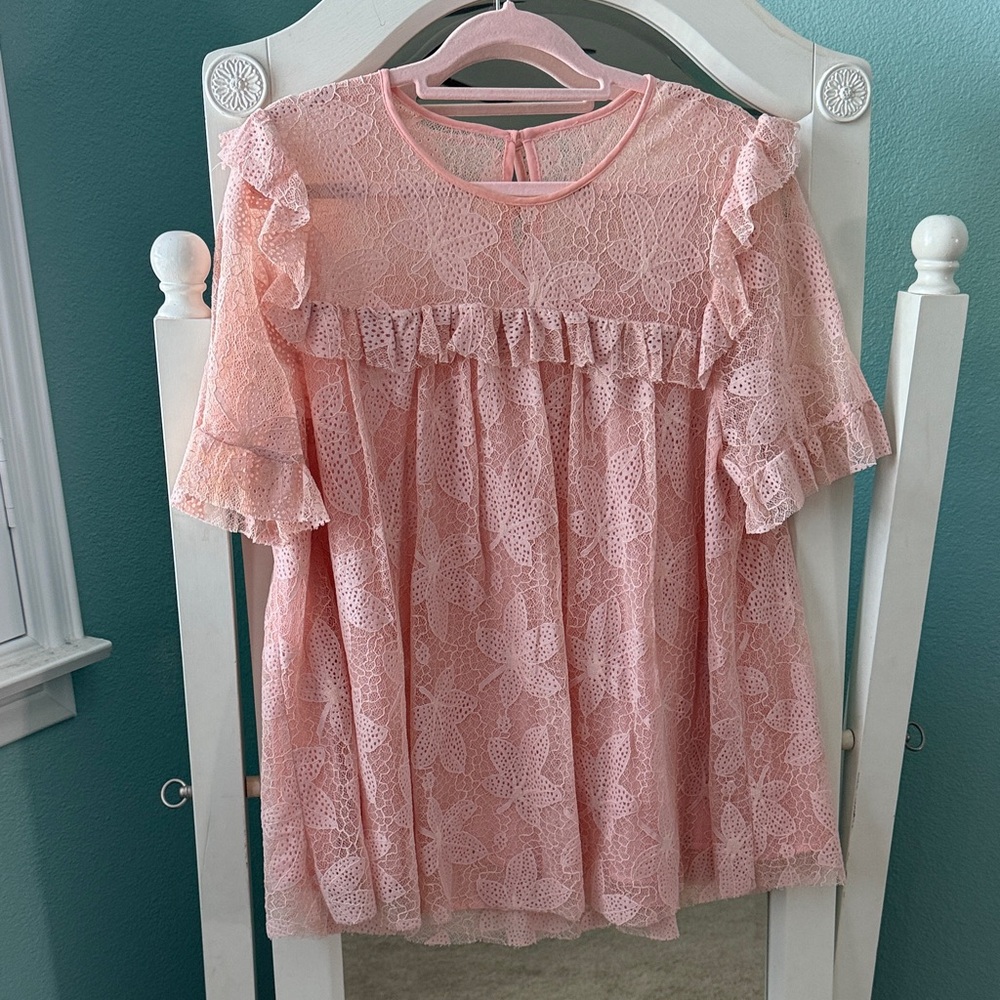 Pink Lace Ruffle Shirt